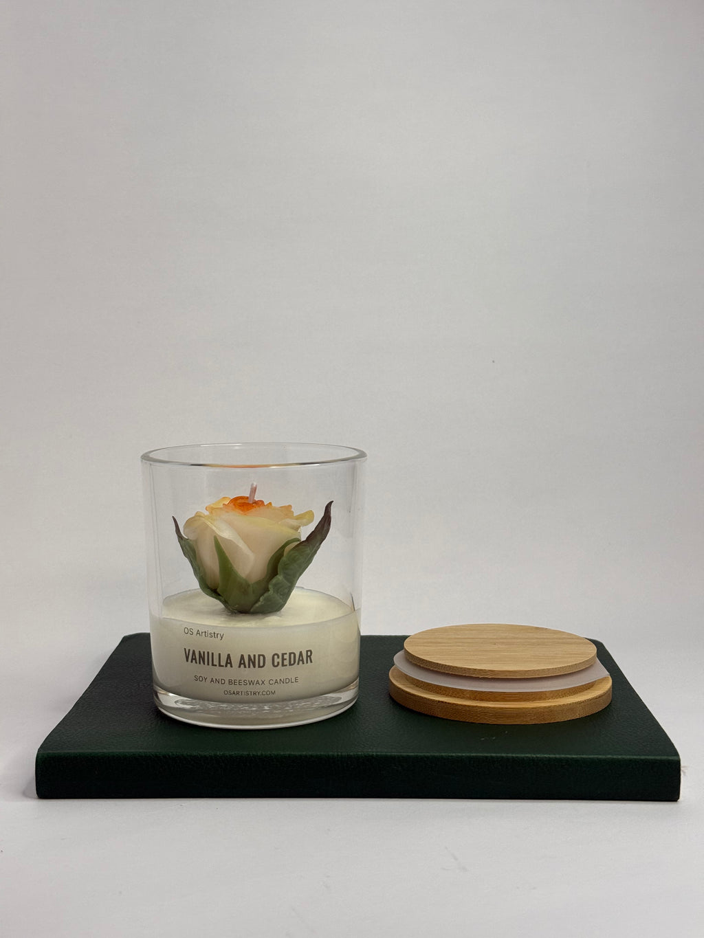 Handcrafted White and Orange Rose Candle|Vanilla and Cedar Scent