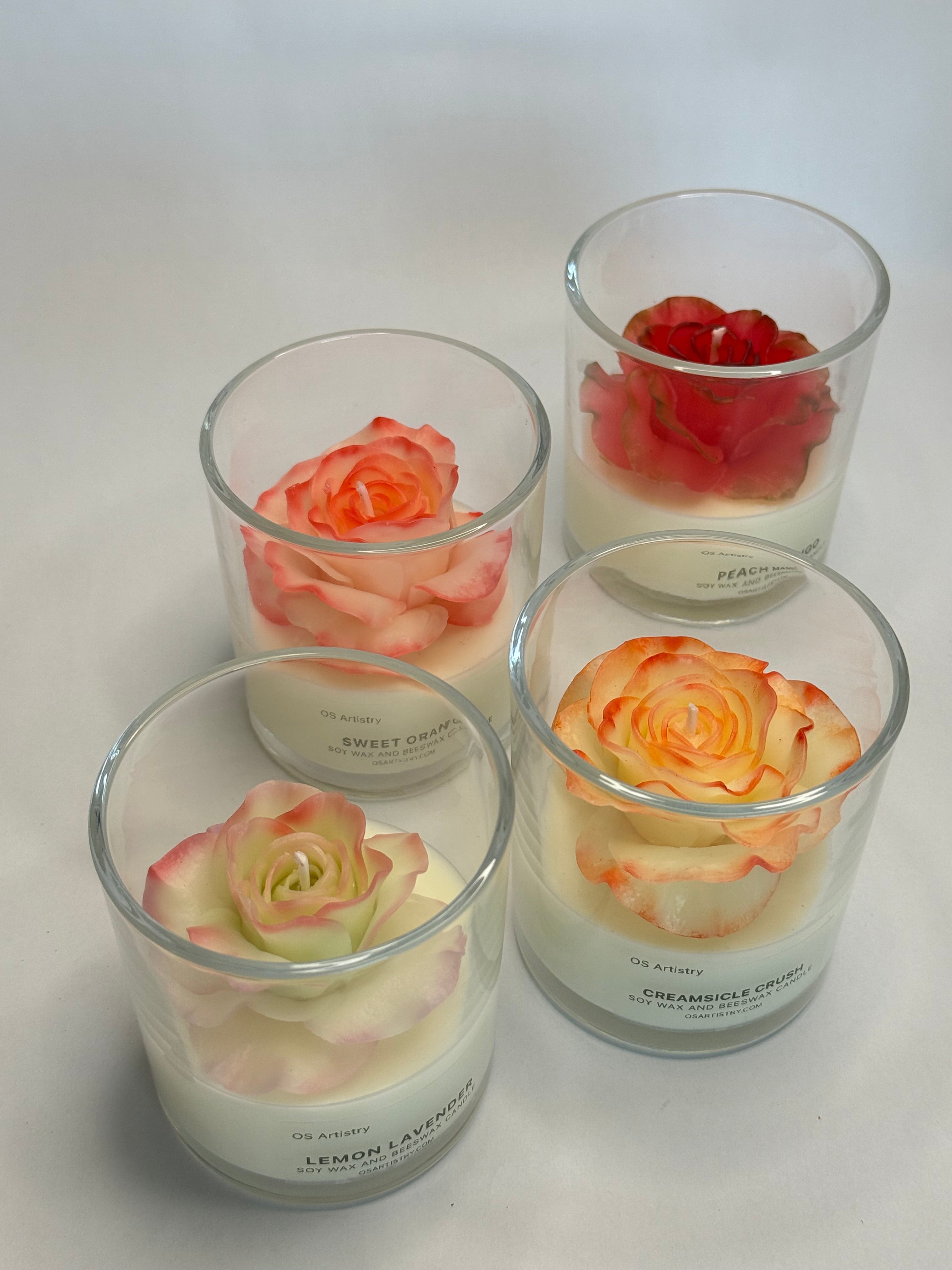 Rose Handcrafted Candle | 8 oz Beeswax and Soy Wax